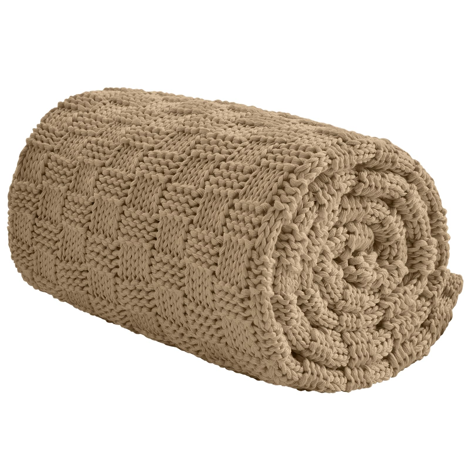 Photo 1 of Wellfeel Knitted Weighted Blanket for Adult, No Beads Heavy Blanket 60” x 80'' 12lbs, Breathable Chunky Knit Blanket, Cooling Weighted Blanket for Hot Sleepers, Christmas Home Decor (Camel)