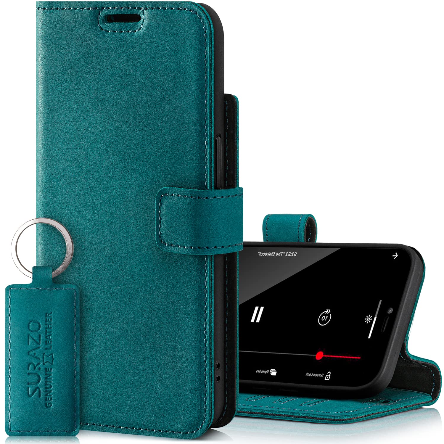 Surazo Leather Wallet Mobile Phone Case Compatible with iPhone 14 Pro Max - Flip & Fold Smartphone Case with Stand, RFID Blocker, Magnet Closure, 3 Slots for Bank Cards - Handcrafted European Leather — image 1