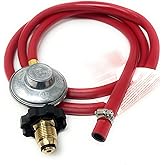 Gas Regulator and Hose Connection kit, 6 Feet Red Rubber Low Pressure Gas Propane Assembly with Brass POL Fitting, for LP/LPG Gas Grill, Heater and Fire Pit Table.