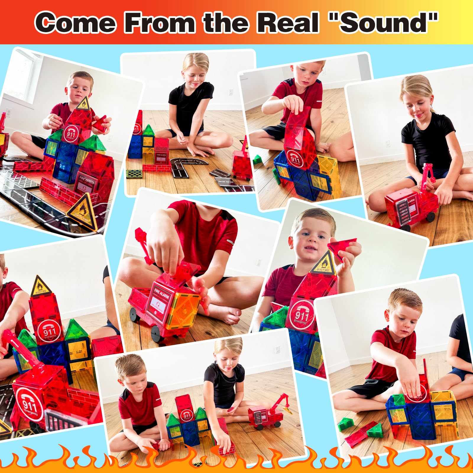 Magnetic Tiles Road Set with Magnetic Crane Edition, Magnet Building City Fire Kids Car Toys for 3 4 5 6 7 Years Old Boys Girls, Magworld Kids Games Construction STEM Toys for Boys Gifts