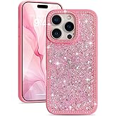 EYZUTAK for iPhone 16 Pro Case, Luxury Bling Shiny Glitter Sequin Phone Case with Sparkly Crystal Diamonds Rhinestone Border Aesthetic Cute Slim Soft Durable TPU Protective Cover for Women-Hot Pink