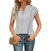 kipfall Womens Summer Tops Cap Sleeve V Neck Casual T Shirts Striped Print Trendy Blouses