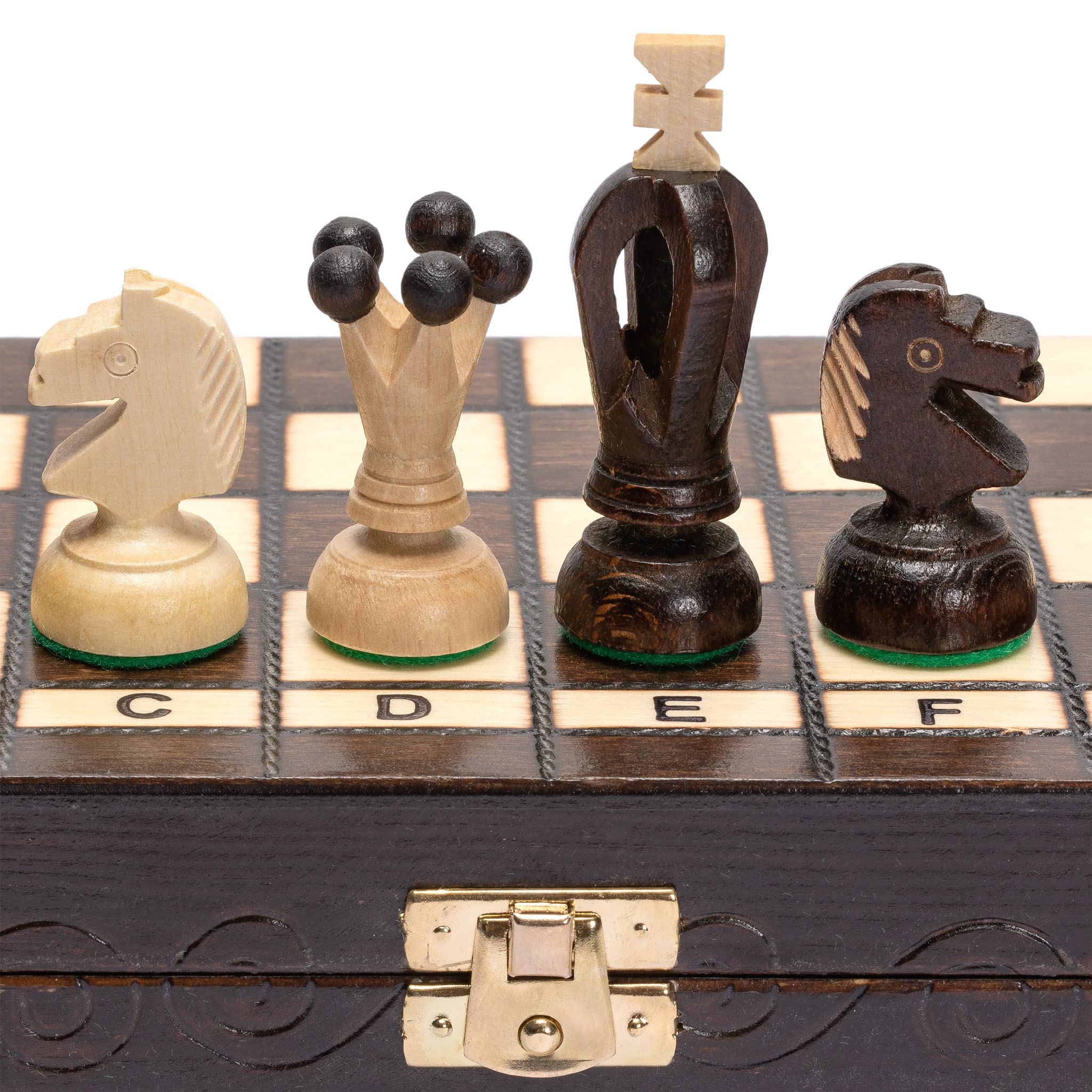 Husaria European International Chess Wooden Game Set, "King's Continental" - 28.8 centimeter Small Size Chess Set with Folding Board and Felt Bottom Chessmen