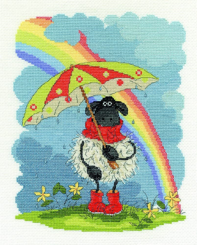 DMC April Showers Cross Stitch Kit, Includes Stranded Cotton, 14ct Aida Fabric, Needle, Chart and Instructions