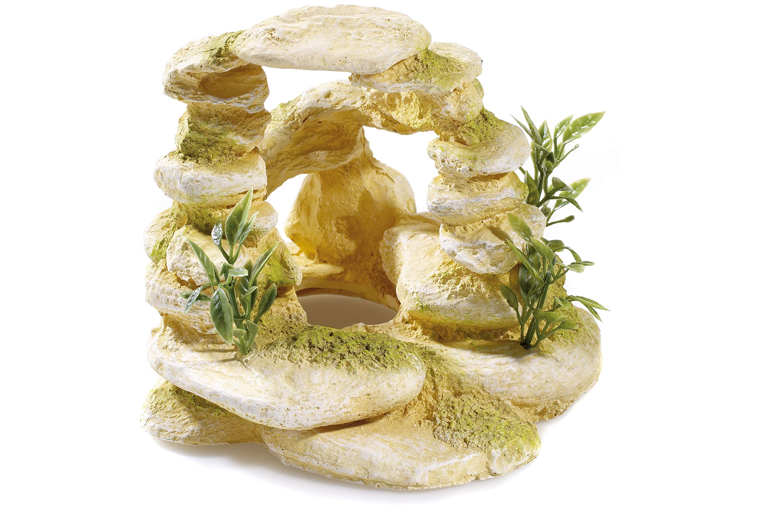 CLASSIC Sandstone Ring Aquarium Ornament 140 x 150 x 125mm Hand-Painted Non-Toxic Resin Decoration for Freshwater Tanks