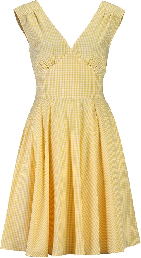 eShakti Women's Pin-up Cotton Gingham Dress 4X-30W Tall Sunset Yellow at Amazon Womenâs Clothing 