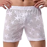 Evankin Mens Sexy Star Mesh Shorts See Through Fishnet Loose Shorts Sheer Lounge Underwear Boxer Trunks