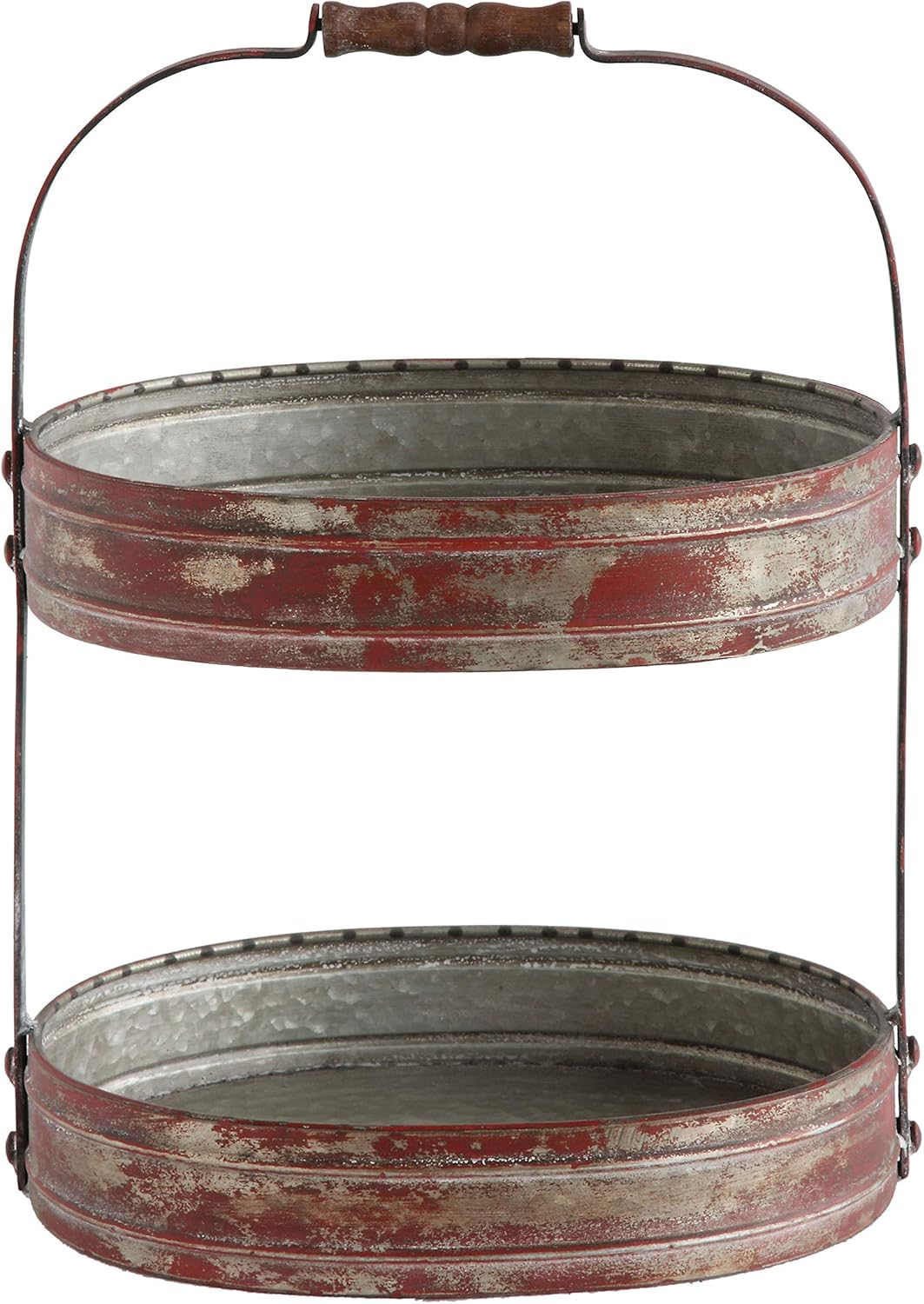 Creative Co-Op Red Metal Oval 2 Tier Tray with Handle: Home & Kitchen