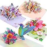 Tidponra 4 Pack Butterfly Flower Pop Up Cards, Hummingbird Birthday Card 3D Greeting Cards for Mother's Day, Graduation, Anniversary, Thinking of You, Get Well, Home Decor, with Envelope and Note