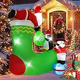InfleasJoiy 7FT Santa Claus Inflatable Decoration with Built-in LED Lights, Christmas Outdoor Inflatable Decoration for Lawn, Yard, Garden, Patio