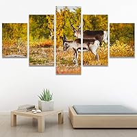 SIGNWIN 5 Panel Canvas Wall Art Modern Art Animals Dramatic Giraffe Lion Multicolor Photography Southwest for Home Decorations Ready to Hang - 60