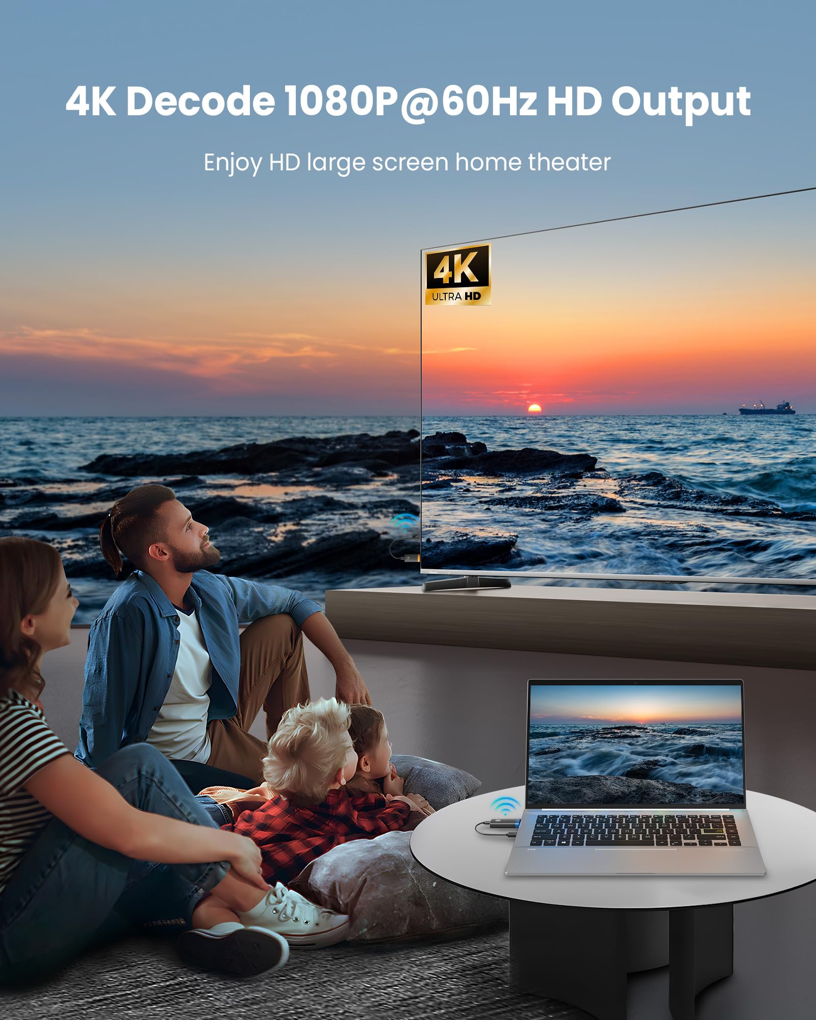 Wireless HDMI Transmitter and Receiver 100FT, 4K Decode 1080P@60Hz HD Output Wireless HDMI Extender, 2.4G&5G Plug&Play Low Latency for Streaming Video/Audio to Monitor from Laptop/PC/TV Box/Projector