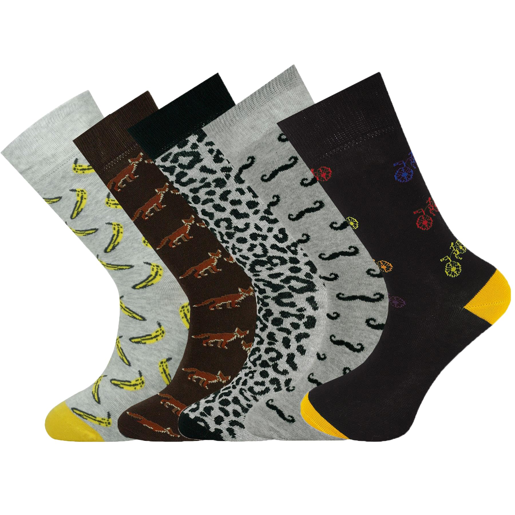 Mysocks Men Socks 5 Pairs Multipack Mid Calf Casual Dress Patterned Seamless Toe Colourful Cotton Crew Socks