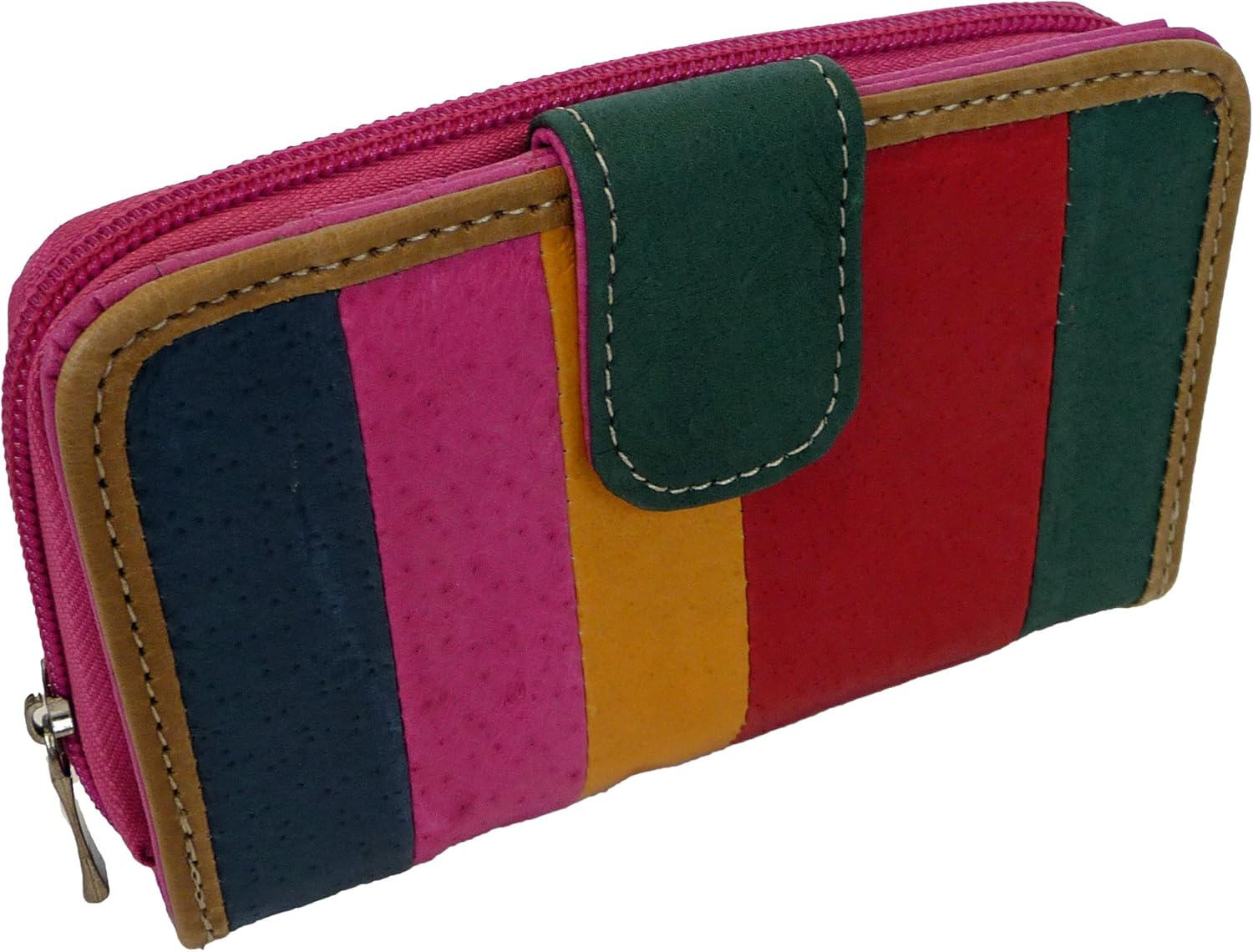 Ladies MultiColoured Striped Soft Leather Purse by Fabretti (Pink
