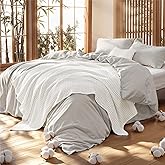 Bedsure 5 Pieces Cotton Comforter Set with Cotton Waffle Throw Blanket - Beige Comforter Full Size, Pillow Shams, White Cooling Blanket of Rayon Derived from Bamboo for Hot Sleepers, Throw Pillow