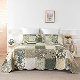 YAYIDAY Quilts Queen Size Patchwork Bedspread Set - 100% Cotton Reversible Breathable Floral Quilted Quilt with Pillow Shams Fit All Season