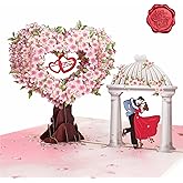Pop Up Anniversary Card - 3D Cherry Blossom Heart Tree, Couple & Wishing Pavilion Love Card - Ideal Pop Up Wedding Card for Anniversary, Valentine’s, Birthday (6x8 inches) | For Wife, Husband, Her, Him, Girlfriend, Couple