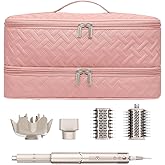 ARLMEGOR Double-Layer Travel Carrying Case for Revlon One-Step Hair Dryer Brush/Volumizer Styler Shark FlexStyle Attachment Portable Storage Organizer Bag Hair Tools Travel Bag (Pink)