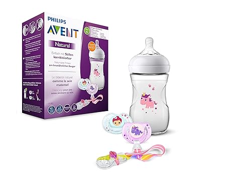 Philips Avent Natural Flasche Geschenk-Set SCD287/25, Schnuller und Schnullerkette, 260ml