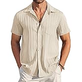 COOFANDY Men's Casual Button Down Shirts Short Sleeve Textured Summer Beach Shirt with Pocket