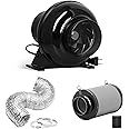 iPower 4 Inch 195 CFM Inline Fan Upgrade, Air Carbon Filter, 8 Feet Flexible Ducting and Rope Hanger, Ventilation Exhaust Blower Kits for Grow Tent, HVAC Heating Cooling