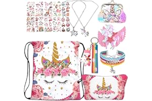 RLGPBON Unicorn Gifts for Girl Drawstring Backpack/Makeup Bag/Unicorn Pendant Necklace/Bracelet/Hair Ties