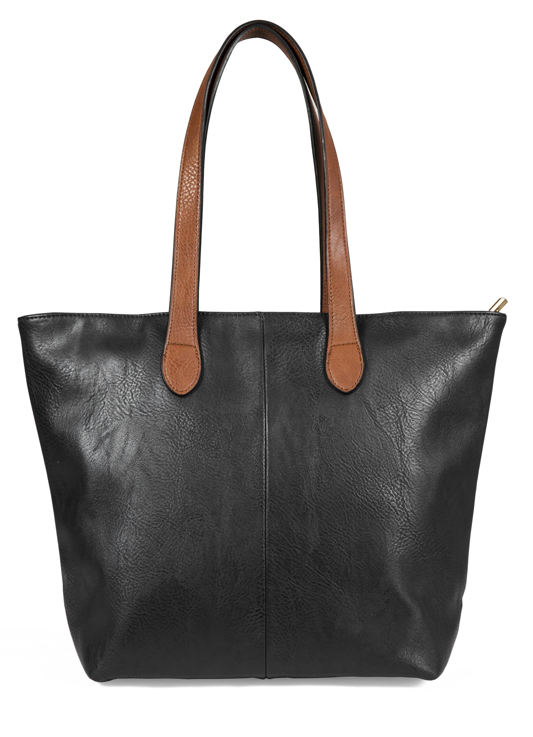 Mabel Womens Lightweight Plain Handbag - Soft 100% Vegan PU Leather Tote Shoulder Bag - Brook (Black)