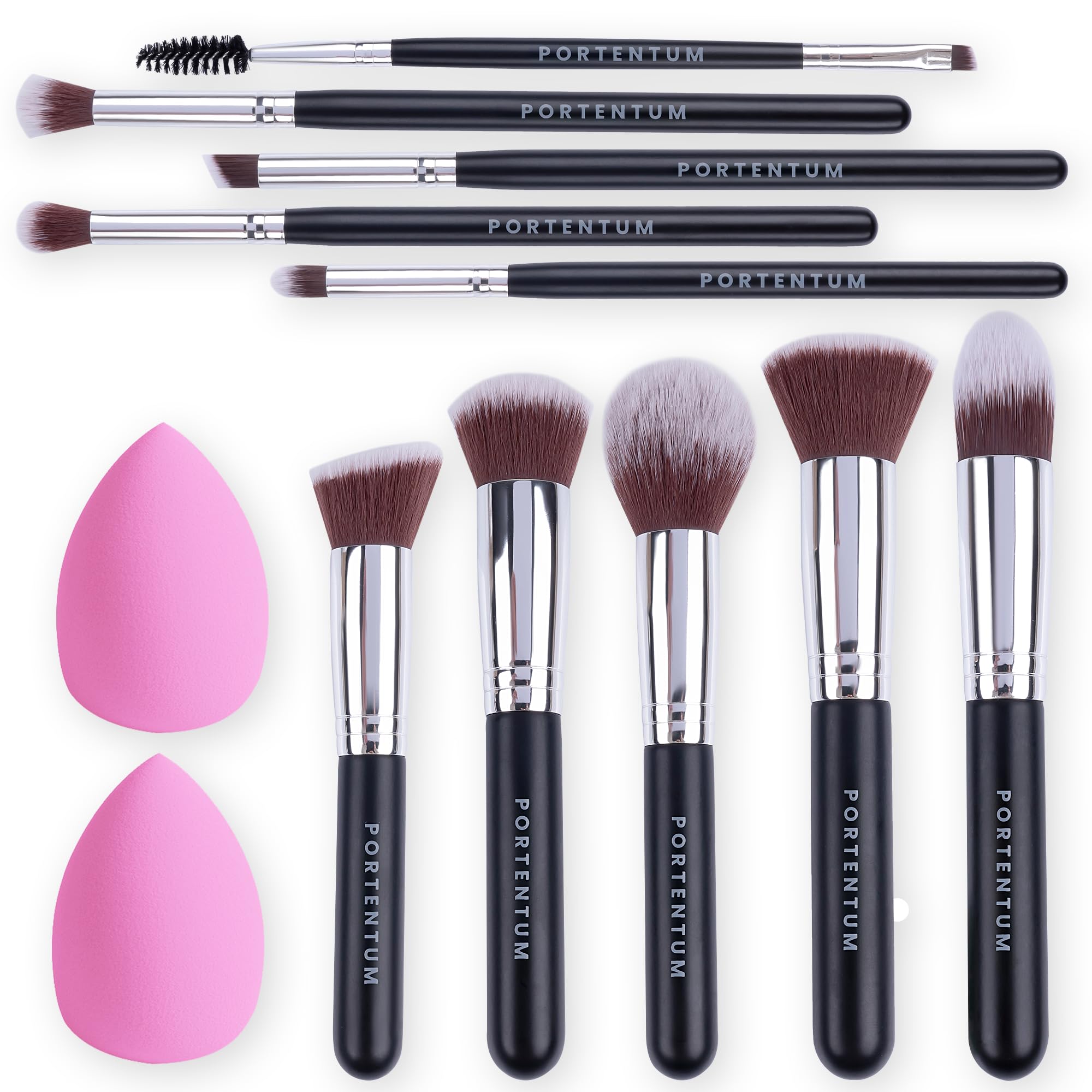 PORTENTUM Makeup Kit - 12Pcs Premium Synthetic Kabuki Foundation Face Powder Concealers Eyeshadow Blush Brushes Set