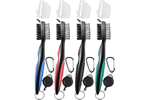 POIKSHARK 4 Pack Golf Club Brush and Club Groove Cleaner with Retractable Zip-line and Aluminum Carabiner Cleaning Tools , Golf Gifts for Men, Golf Accessories, Golf Ball Cleaner, Easily Attaches to Golf Bag