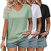NUKELOLO 3 Pack Women's T Shirts Short Sleeve Basic Tees, 2025 Spring Summer Clothing V Neck Casual Tops Trendy Outfits