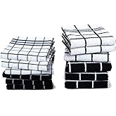 Encasa XO Kitchen Towels and Dishcloths Sets | Cotton Hand Towel | Multipurpose, Highly Absorbent Cleaning, and Reusable | 28"x18" | Pack of 12 - Black Combo