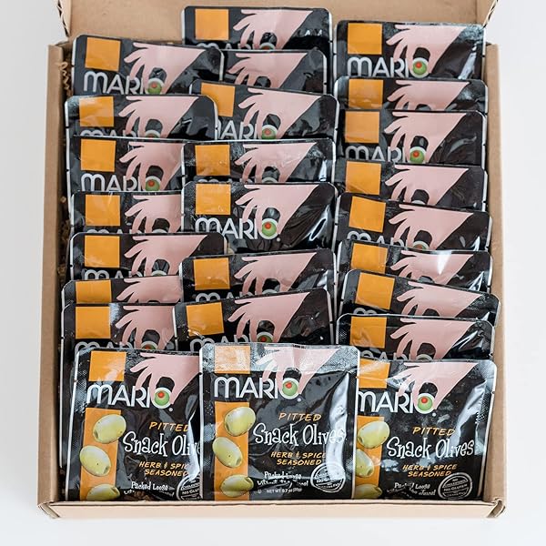 MARIO CAMACHO FOODS 20G PITTED SNACK OLIVES GIFT BOX – HERB & SPICE – 25 POUCHES