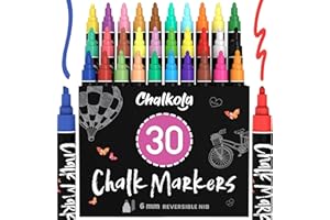 Chalkola Liquid Chalk Markers Erasable (30 Pack 6mm) Pastel + Neon Chalk Pens - Wet Wipe Washable Paint for Chalkboard Sign, Blackboards, Car Window, Glass, Bistro, Board, Mirror - 6mm Reversible Tip