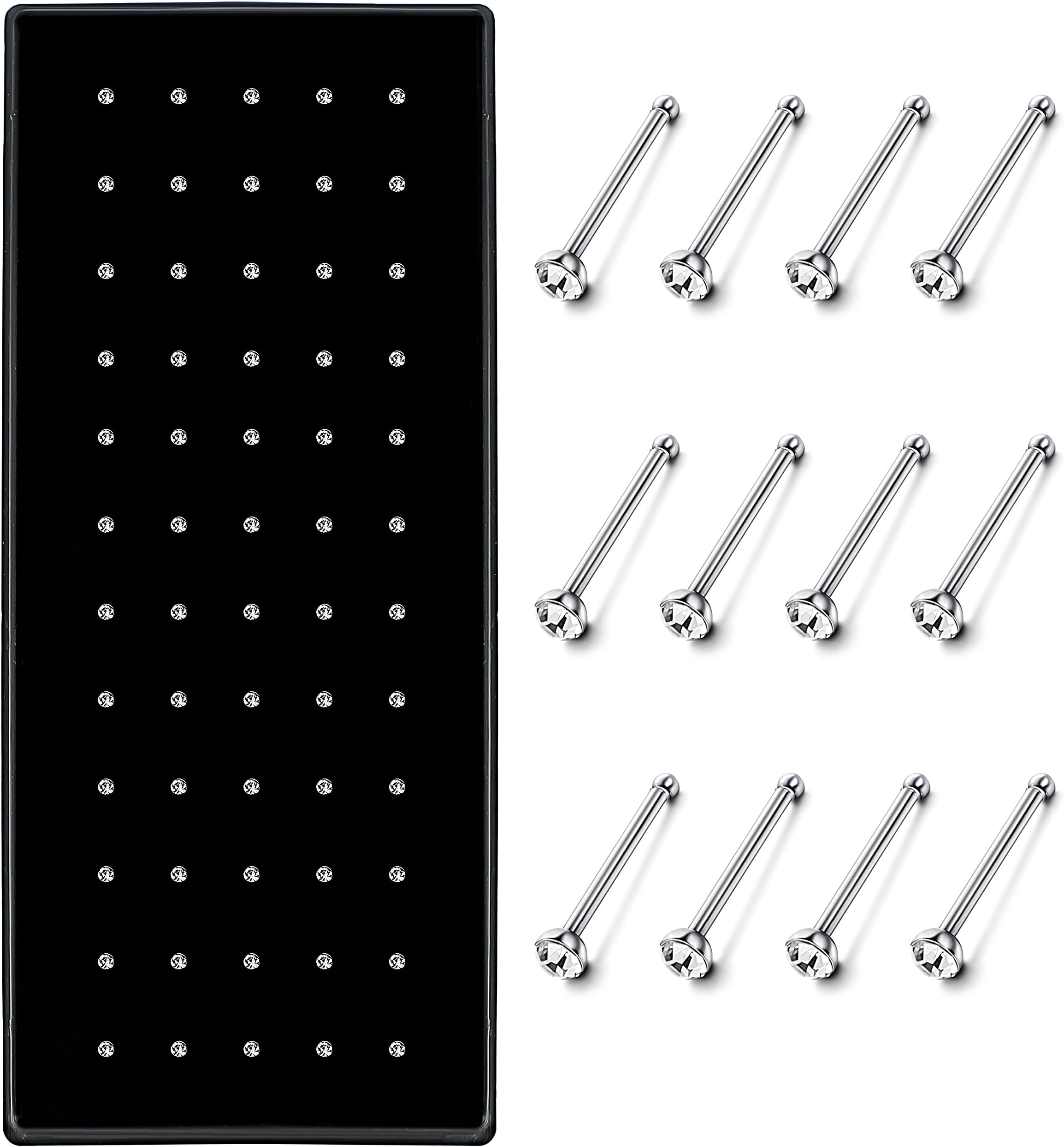 FUNRUN JEWELRY 60pcs Stainless Steel Crystals Piercing Jewelry Nose Studs Rings Pins Mix Color Box Set