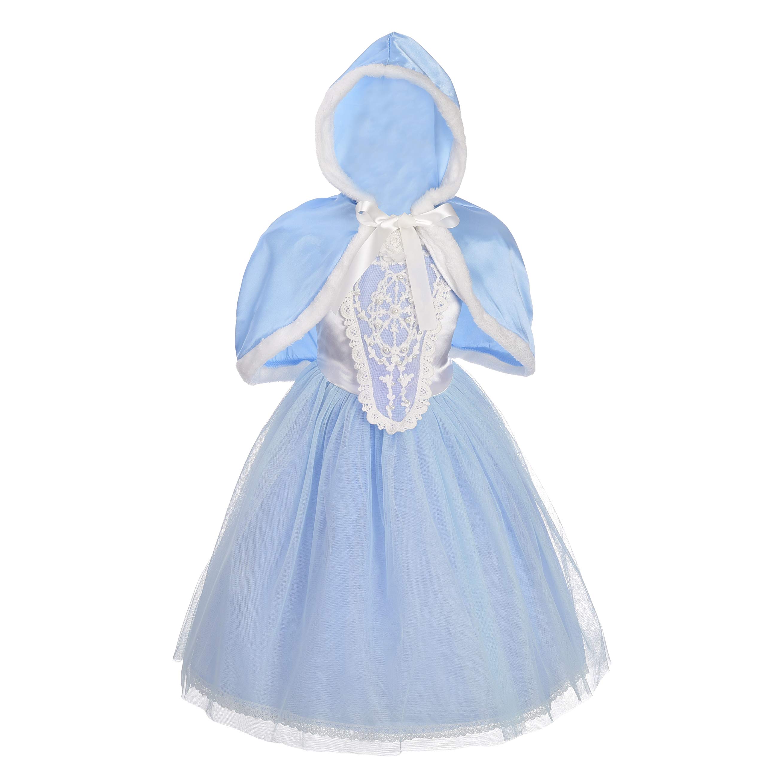Lito Angels Girls Kids Princess Cinderella Fancy Dress Up Costume with Cape, Halloween Birthday Party Outfit Age 7-8 Years, Blue