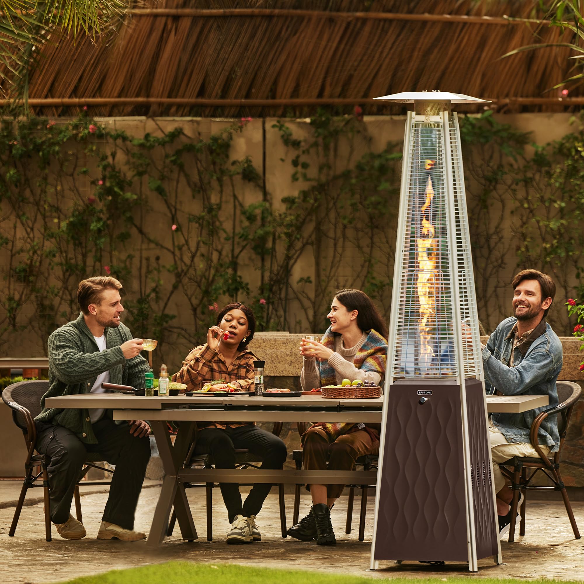 Photo 1 of EAST OAK Pyramid Patio Heater, 48,000 BTU Outdoor Heater, Quartz Glass Tube Propane Heater for Commercial & Residential, Triple Protection System With Wheels, 2024 Bronze