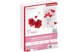 Printworks Valentine Cardstock Collection, 67lb Heavyweight Cardstock, Includes Red, Pink, and White Cardstock, 200 sheets total, Perfect for Cards, Hearts & Crafts