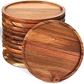 Rtteri 12 Pcs Acacia Round Dinner Plates Wood Tray Round Wooden Charger Plate for Sandwich Dishes Snack Dessert Salad Fruit, Easy Cleaning Lightweight, 8 Inch