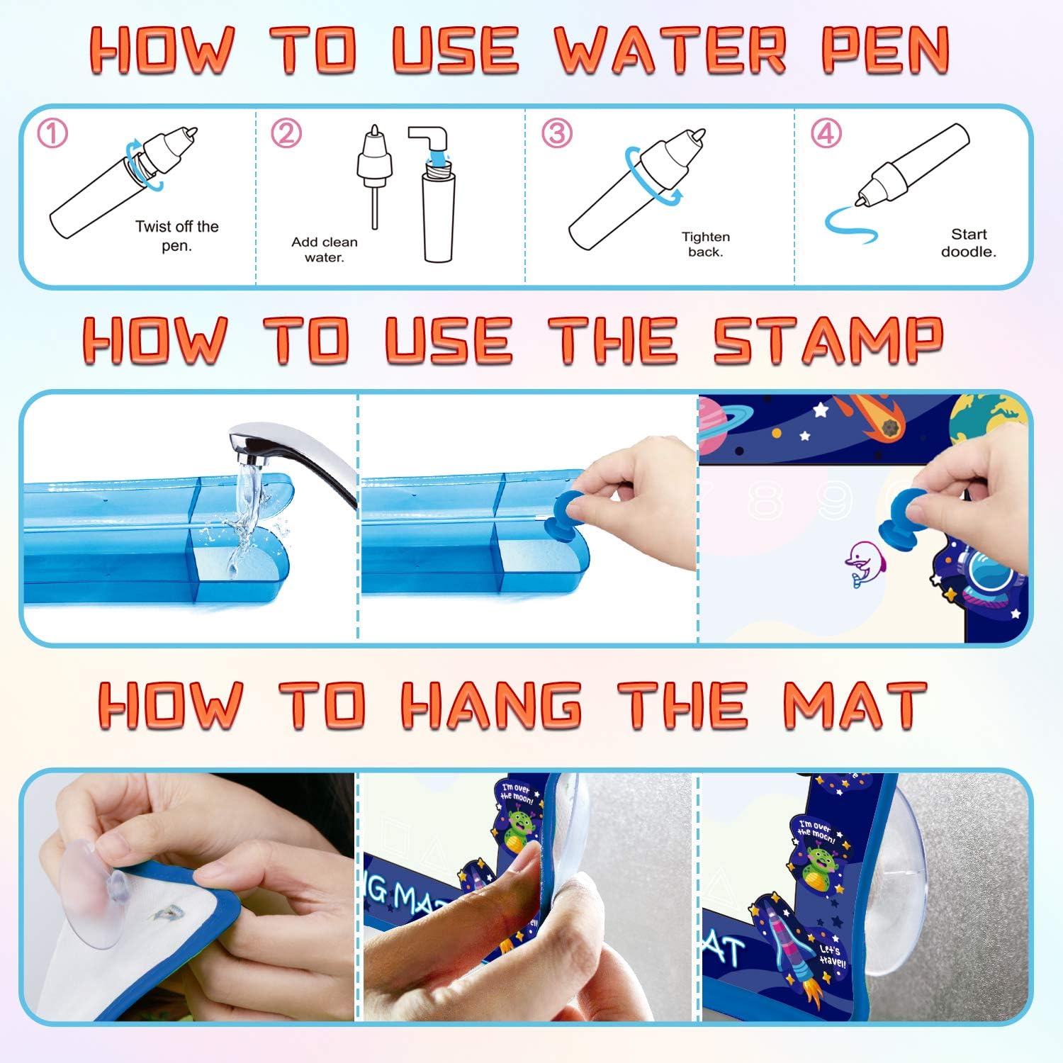 HISTOYE Aqua Magic Water Doodle Mat for Kids Large 40 X 32 Inch Water Drawing Mat for Toddlers Painting Coloring Mat Pad with Pens Learning Educational Toys for 3 4 5 6 7 8+ Year Old Boys Girls Gifts: Office Products