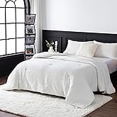 COTTEBED Reversible Chenille Cotton King Size Comforter Sets, Luxury Textured Stripe Bedding Down Comforter Home Collection, Lightweight All Season,1 Comforter 2 Pillowsham(White,King/Cal King)