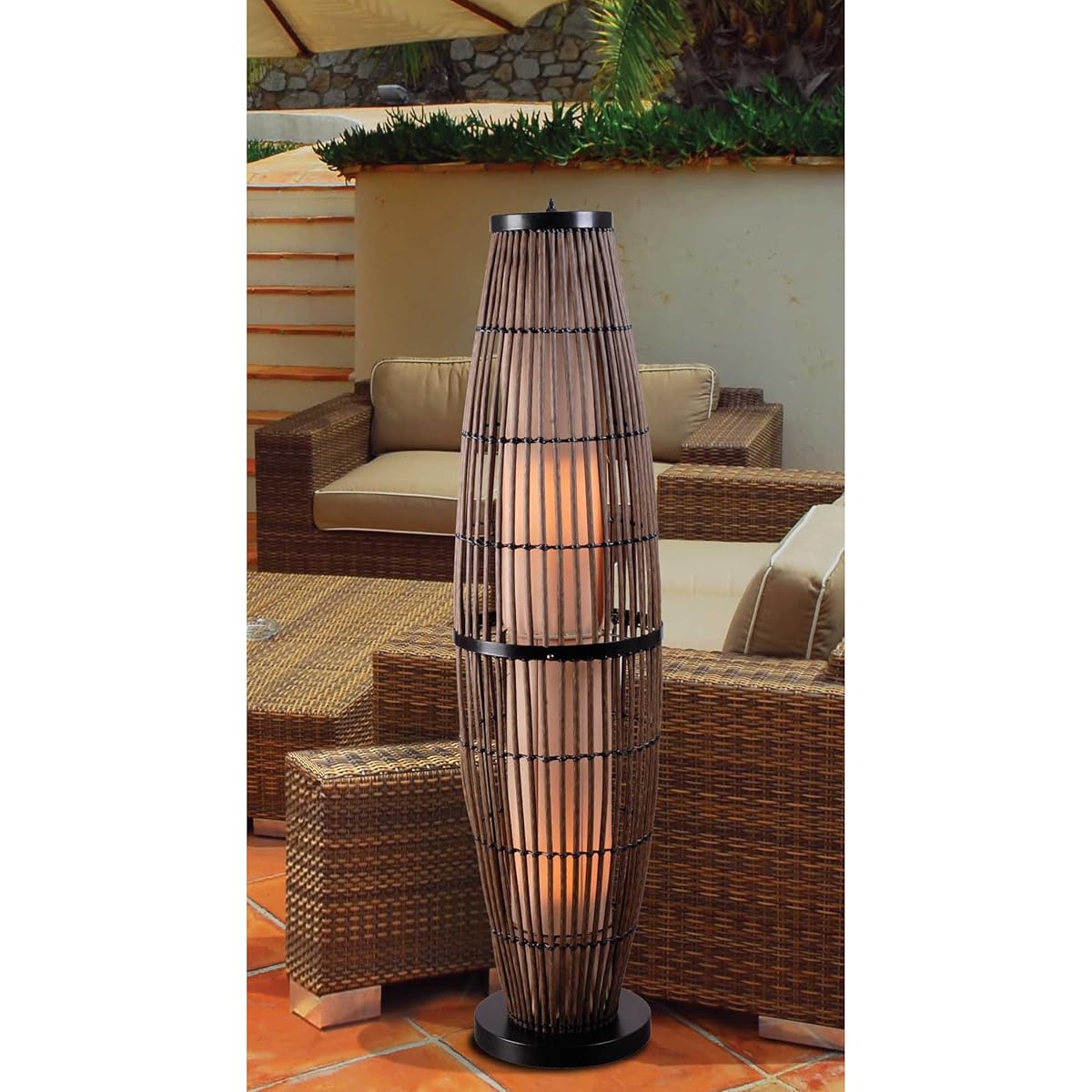 Kenroy Home 32248RAT Biscayne Outdoor Floor Lamp, Rattan Finish with Bronze Accents