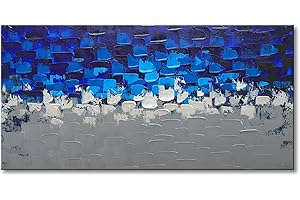 SEEKLAND ART Blue and Silver Abstract Wall Art on Canvas Textured Handmade Oil Painting