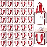 Yeaqee 50 Pcs Mini Metallic Paper Gift Bags with Handles 4x2.75x4.5'' Tiny Small Gift Bags with Thank You Tag for Wedding Graduation Birthday Party Return Gifts Jewelry Business (White,Deep Red)