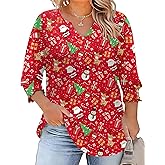 Rapbin Womens Plus Size Tops 3/4 Sleeve Blouses Shirts Casual V Neck Loose Tunic Tops 1X-5X