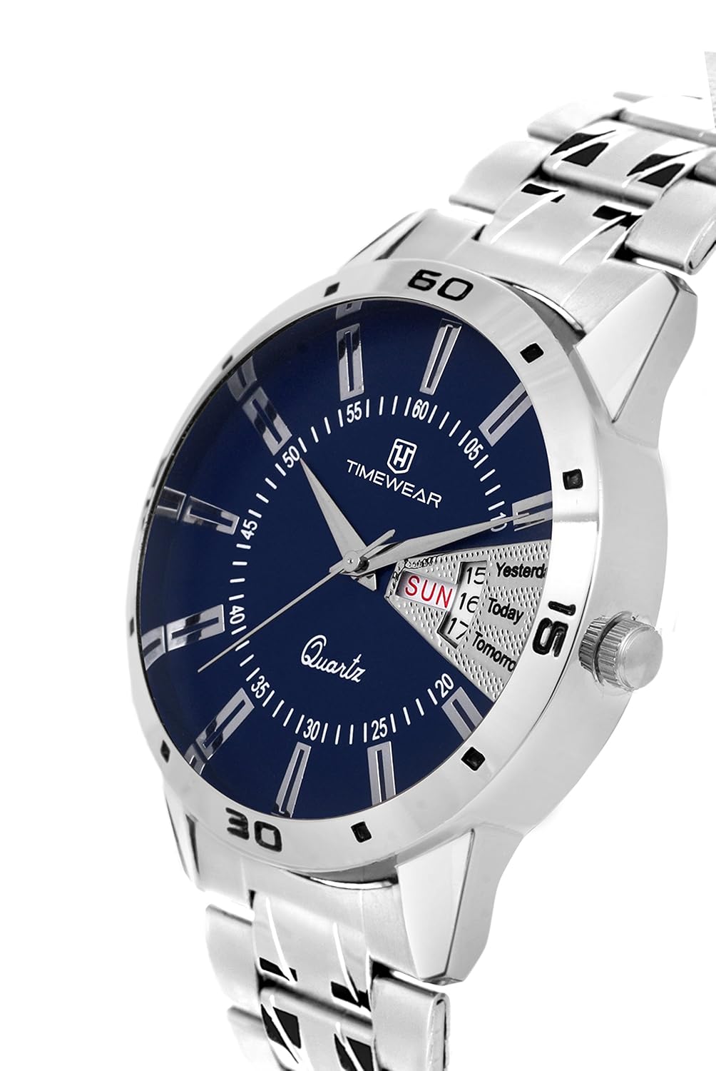 timewear analog blue dial day and date watch for men