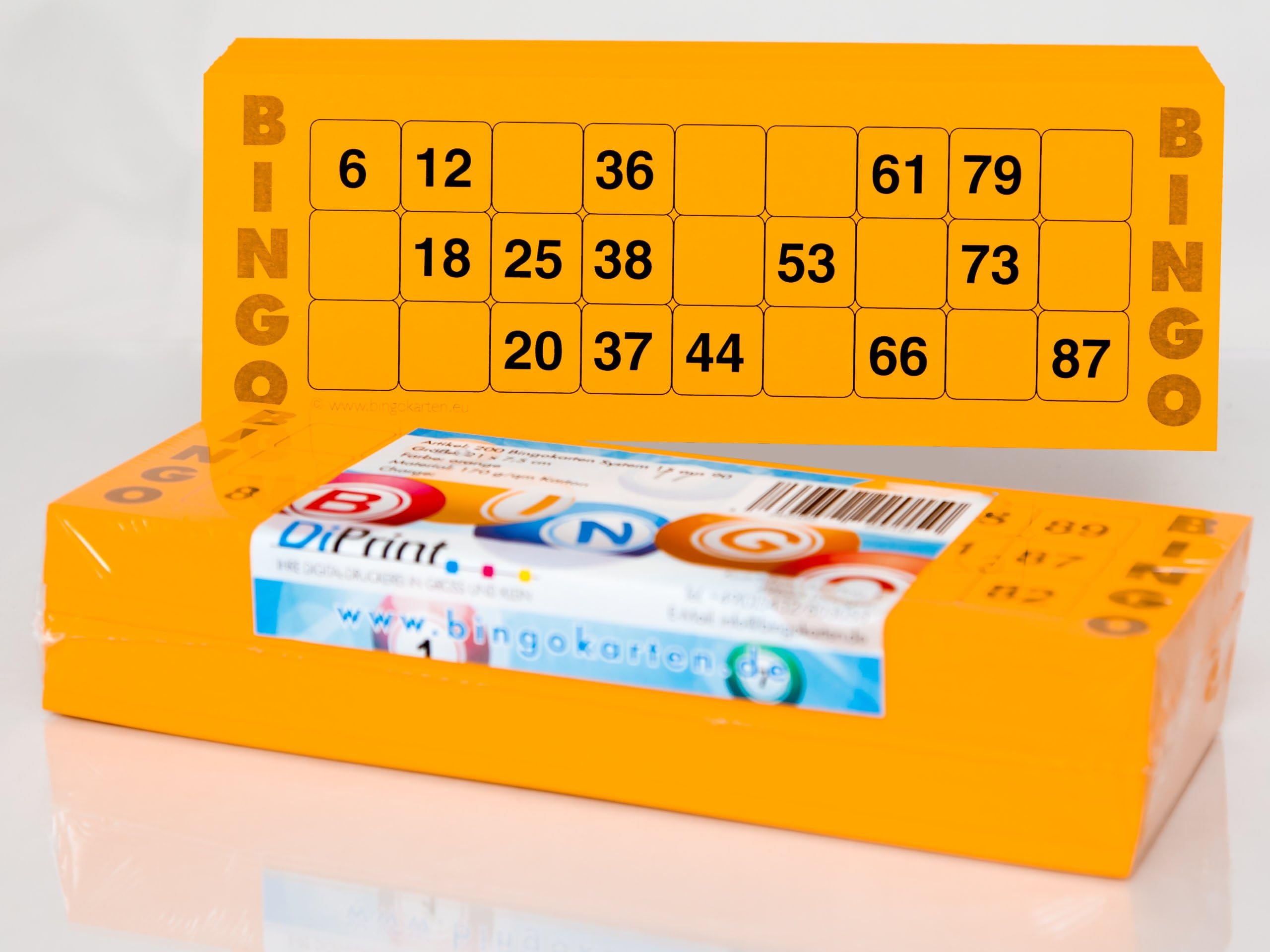 DiPrint 200 large printed Bingo cards for seniors system 15 from 90 orange