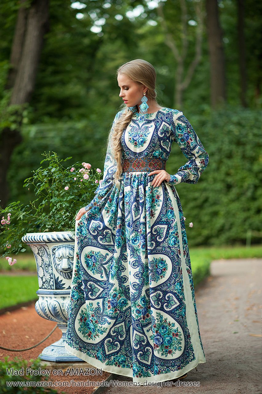 Floral Maxi Dress. Blue Boho dress. Bohemian dress "Gzhel