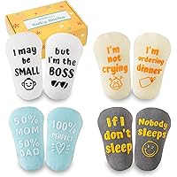 Baby Socks Set with Funny Quotes (4 Pairs) Newborn/Girls/Boys/Infant Gifts for Gender Reveal, Christmas– 3-12 Months
