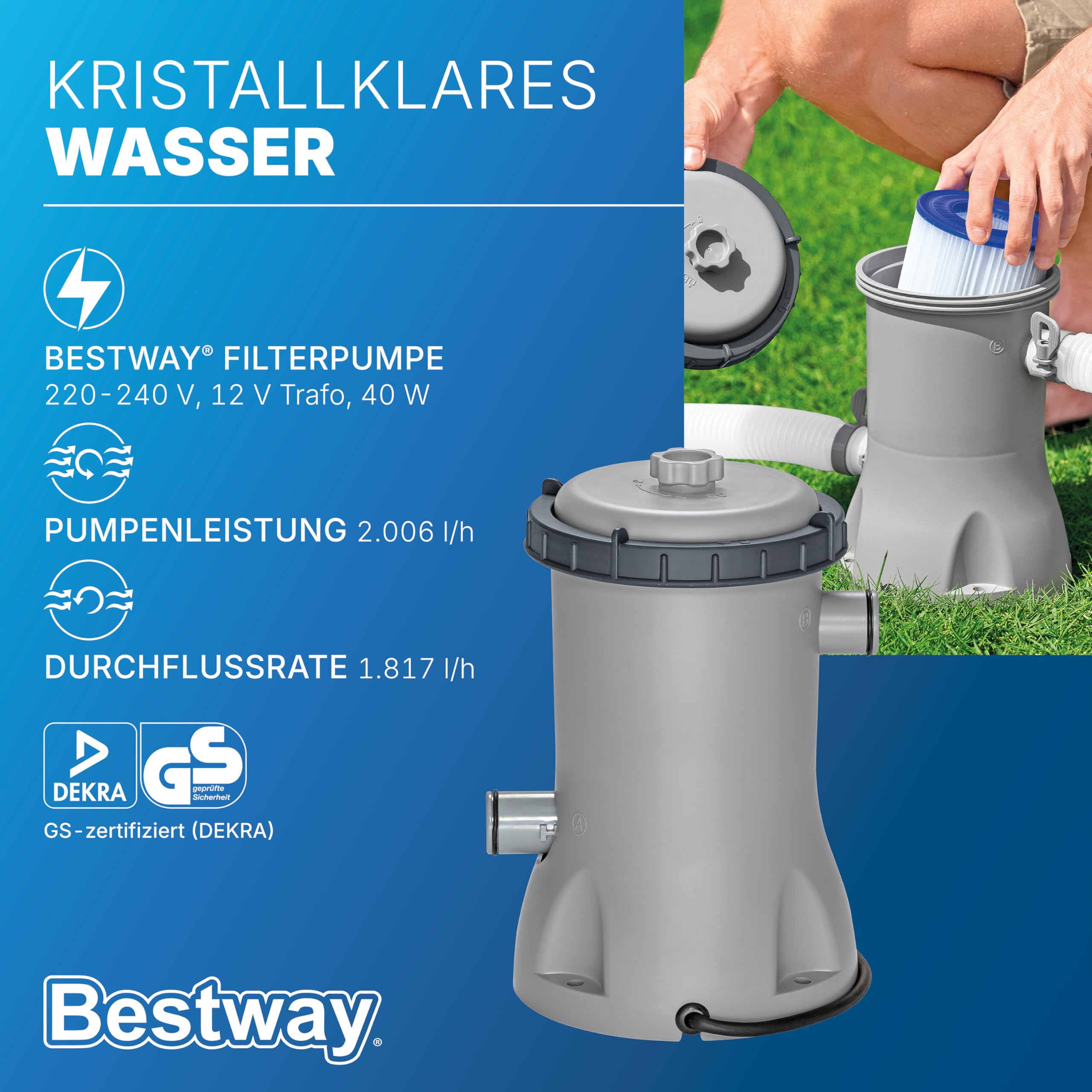 Bestway Power Steel Frame Pool Set mit Filterpumpe 427 x 250 x 100 cm, grau, oval 8