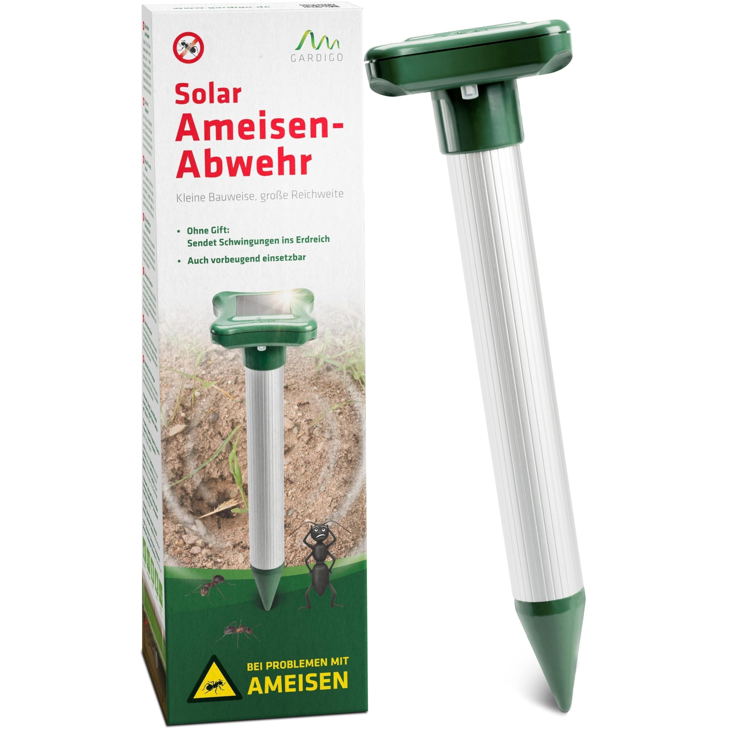 GARDIGO Solar Ant Repellent Ants Fight Through Vibrations 600 Hz Up to 700 m² Range IP56 Waterproof Ant Control for Garden, Pot Plants Use in Lawn Ants